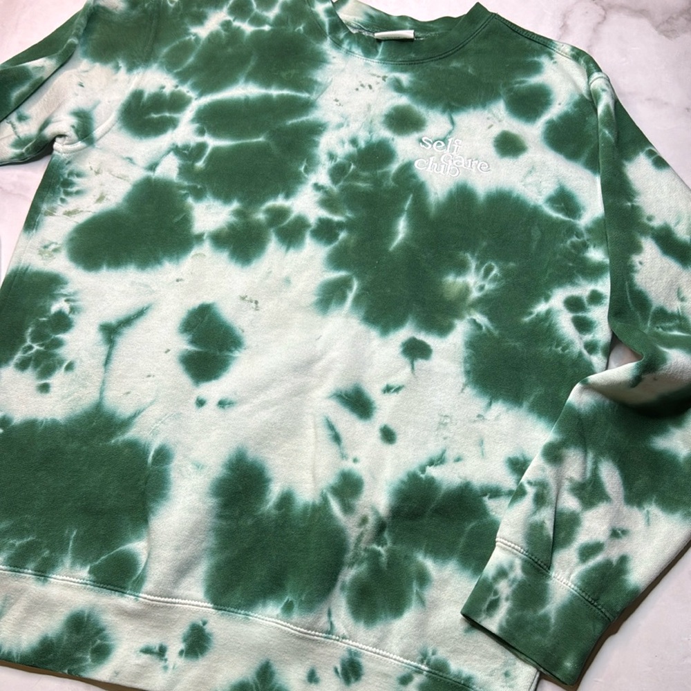 Summer Fridays Green Tie Dye Self Care Club Sweatshirt